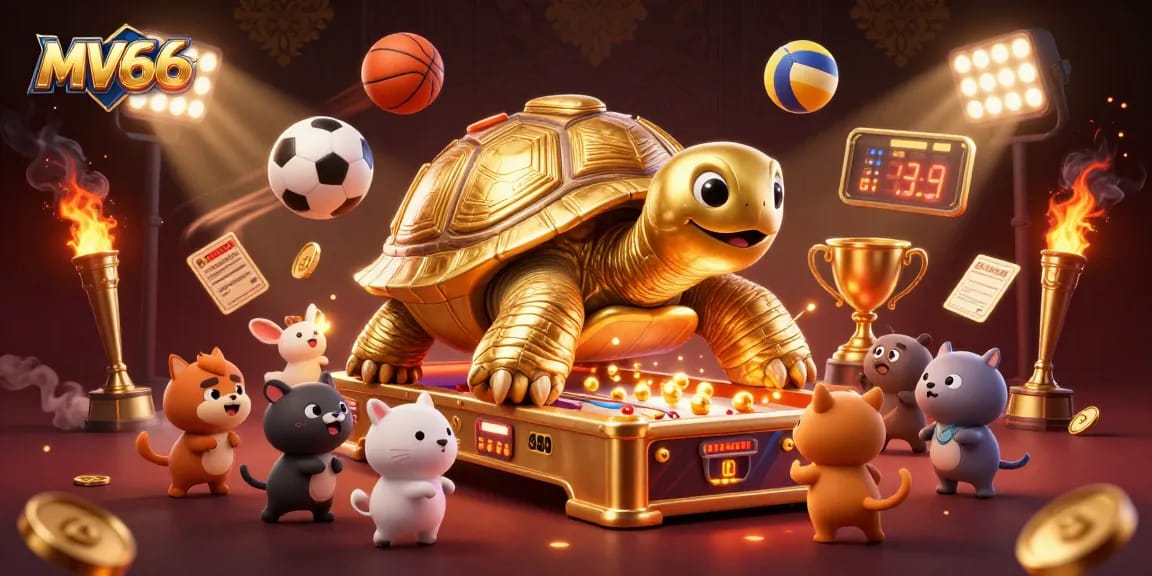 Engage with thrilling MV66 gaming experiences featuring a golden tortoise pinball and energetic sports action.