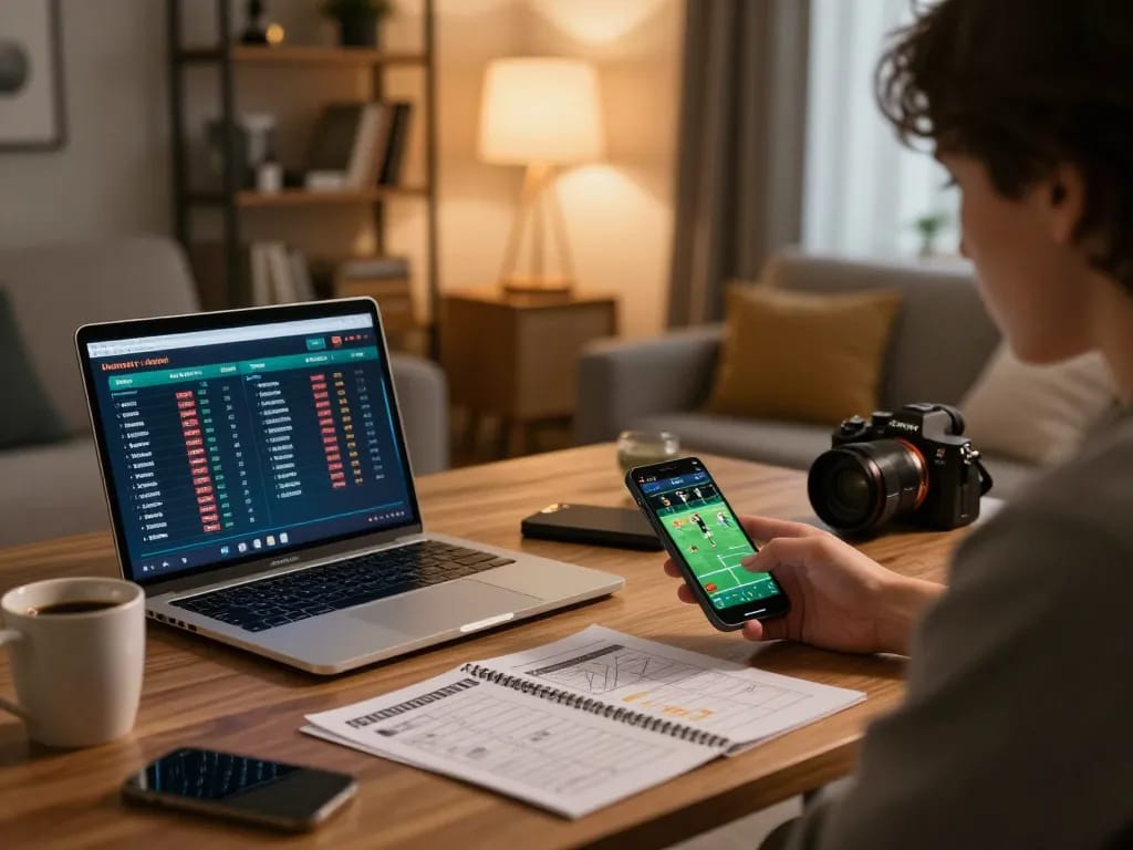 75W sports betting enthusiast using smartphone for online wagers in a cozy home setup