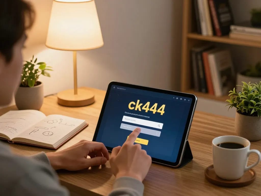 Engaging moment of user accessing ck444 login on tablet for online casino gaming at home.