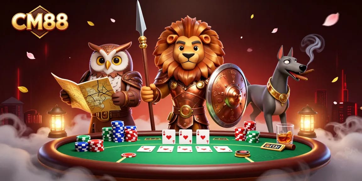 Join CM88 for thrilling poker battles with armored lion and wise owl strategists.