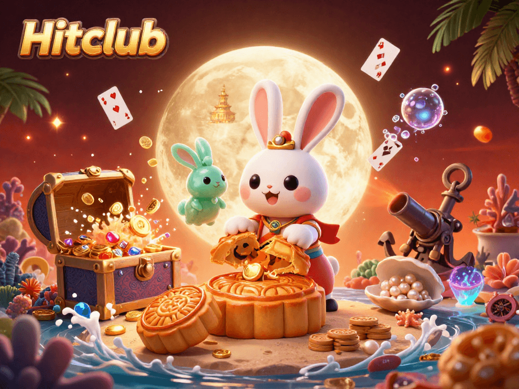 Engage with Hitclub's exciting moon rabbit theme in this vibrant casino illustration.