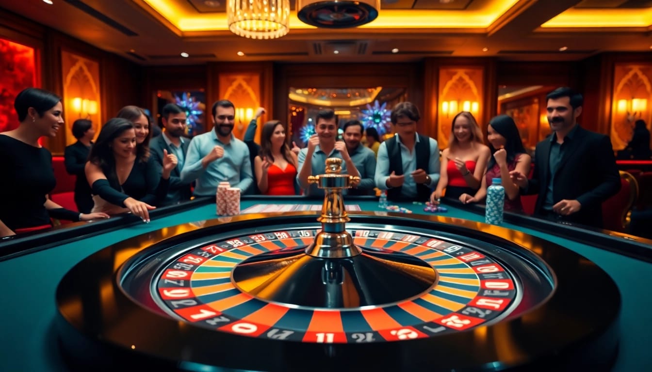 Jouer à des jeux de hasard dans un casino fiable en ligne avec des joueurs heureux et une ambiance captivante.