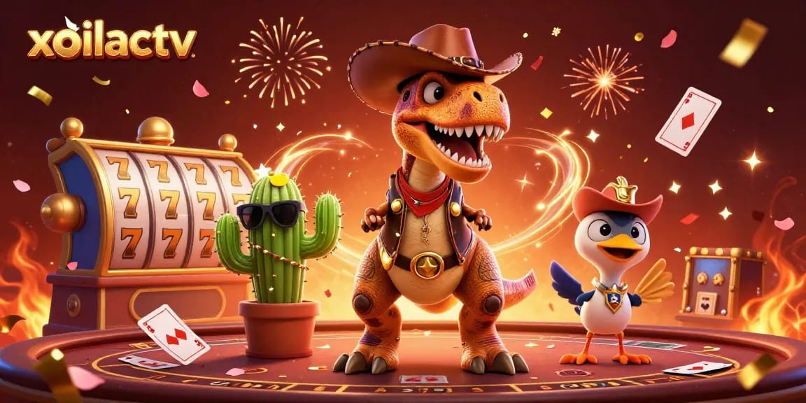 Bet big with xoilactv in an action-packed casino scene featuring vibrant characters and luck-infused elements.
