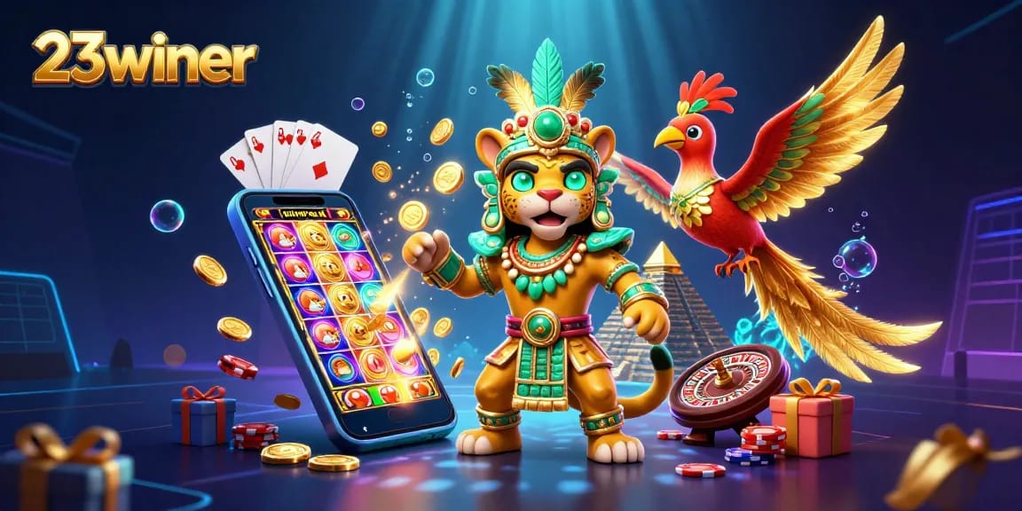 Experience the thrill of 23winer with an action-packed 3D casino scene filled with vibrant gaming elements.