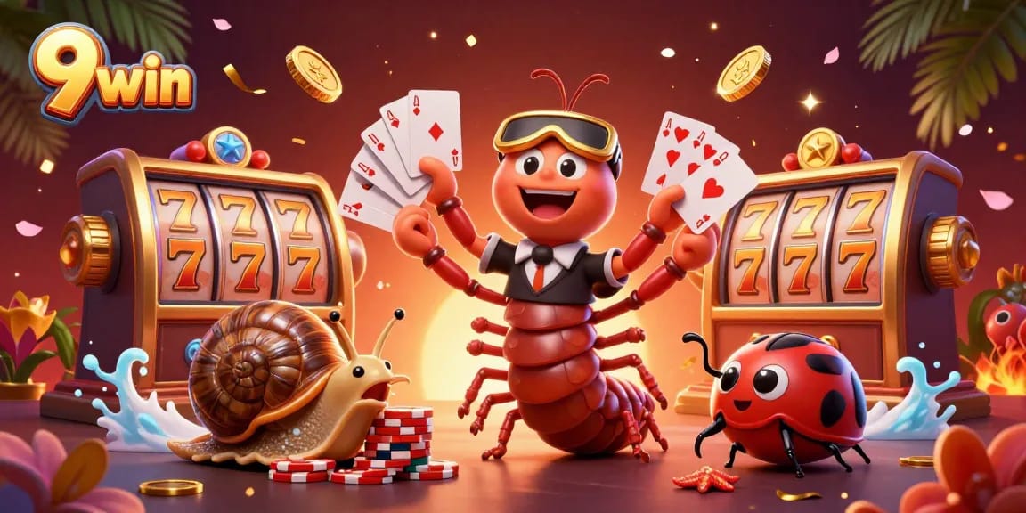 Engage in thrilling action at 9 win with a vibrant 3D casino scene featuring unique characters and dynamic elements.