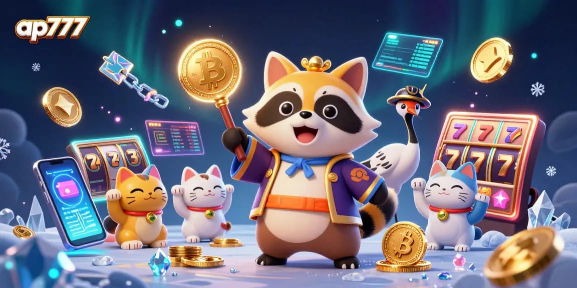 Jogue caça-níqueis no ap777 com um alegre tanuki, uma garça samurai e gatos da sorte acenando.
