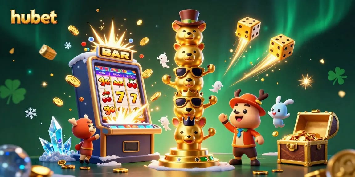 Engage with hubet's thrilling 3D illustration showcasing exciting casino elements, vibrant gameplay, and jackpot excitement.
