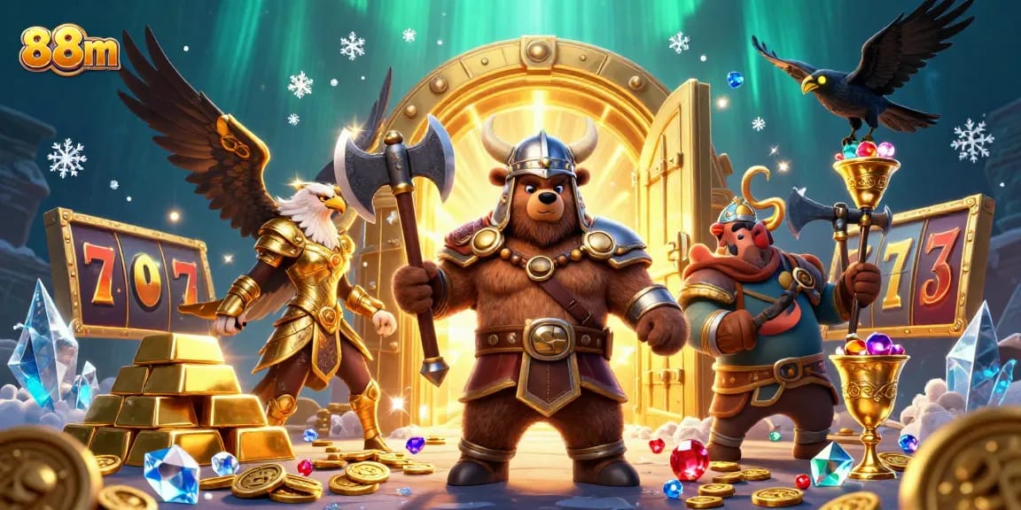 Spin to win with 88m in an action-packed casino scene filled with treasures.