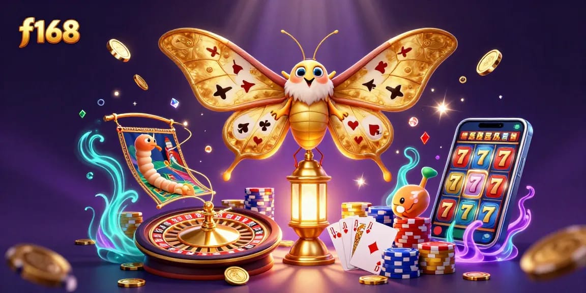 Experience thrilling moments at f168 with a vibrant depiction of casino games and treasure.
