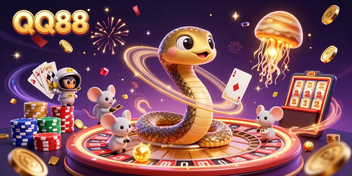 Experience thrilling betting action at QQ88 with an exciting cosmic casino scene.