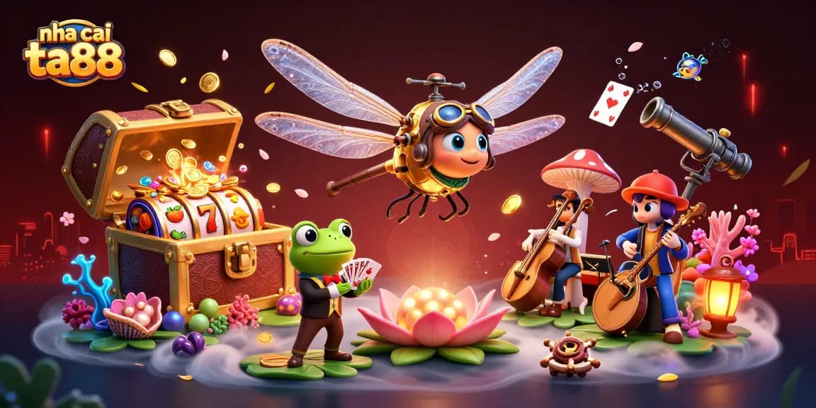 Play winning games at nha cai ta88 with lively casino characters in a vibrant scene
