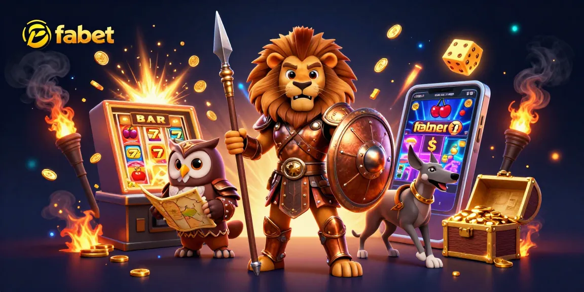 Experience the thrill of fabet with playful characters amidst a vibrant casino explosion.