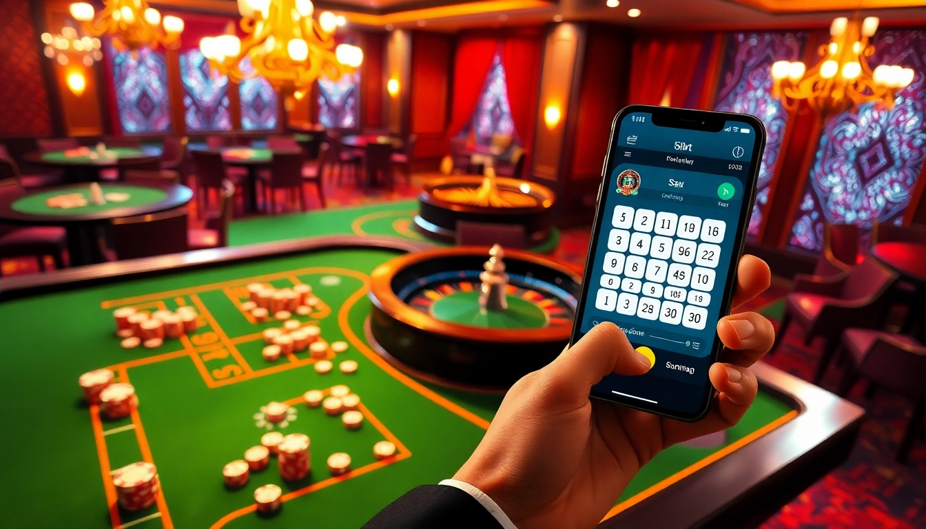 Experience the thrill of gambling at sunwin with vibrant casino elements like tables, cards, and roulette wheels.