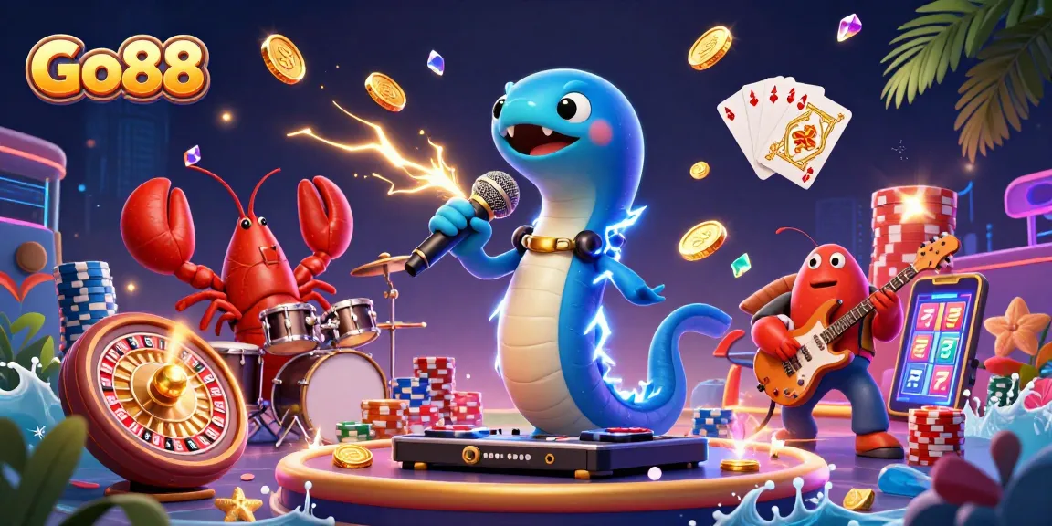 Go88 engages players with dynamic scenes of lively 3D cartoon marine musicians in an underwater casino setting.