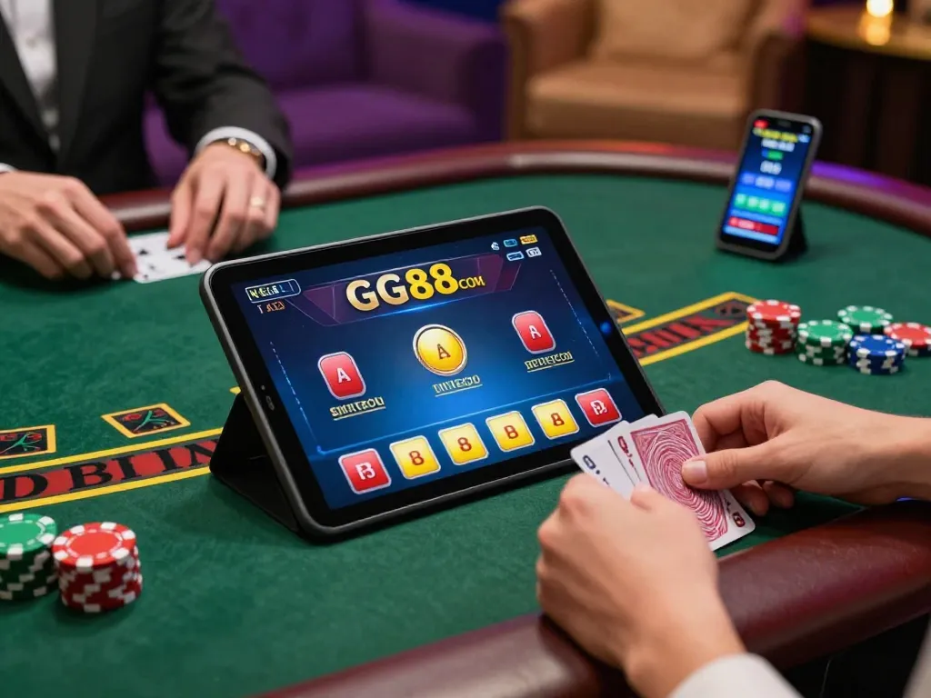 Players enjoying blackjack on GG88 COM, showcasing vibrant gameplay and strategic betting