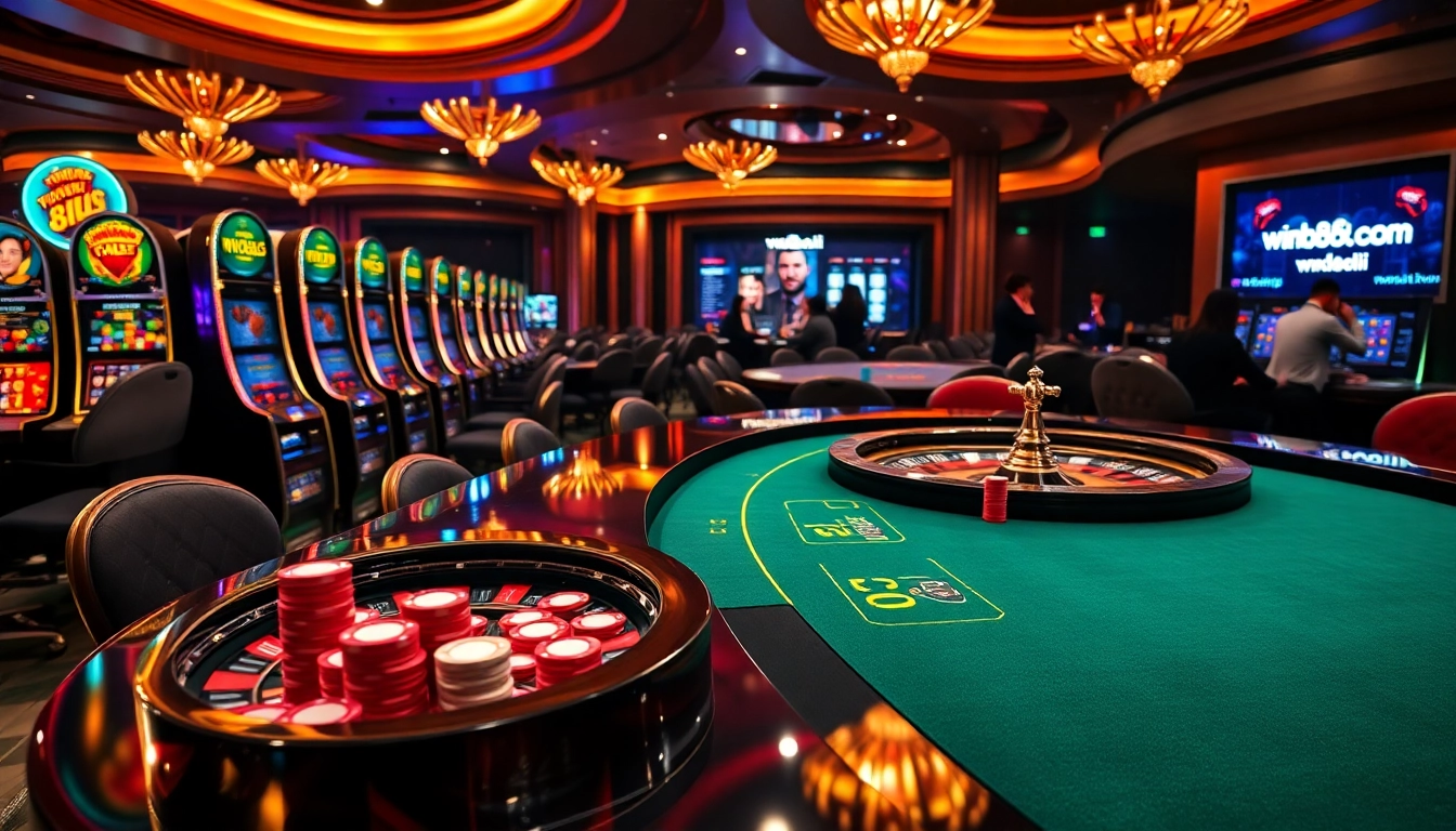 Engaging poker table scene at win88li.com, showcasing vibrant gameplay with colorful chips and illuminated roulette.