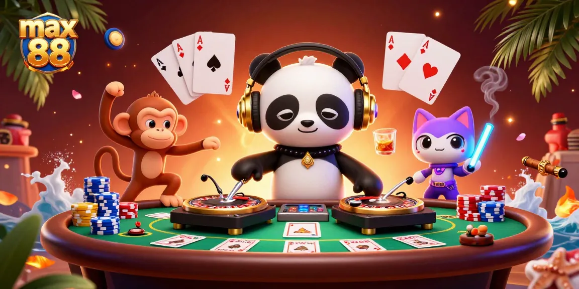 Experience the vibrant energy of max 88 with lively characters at a casino party.