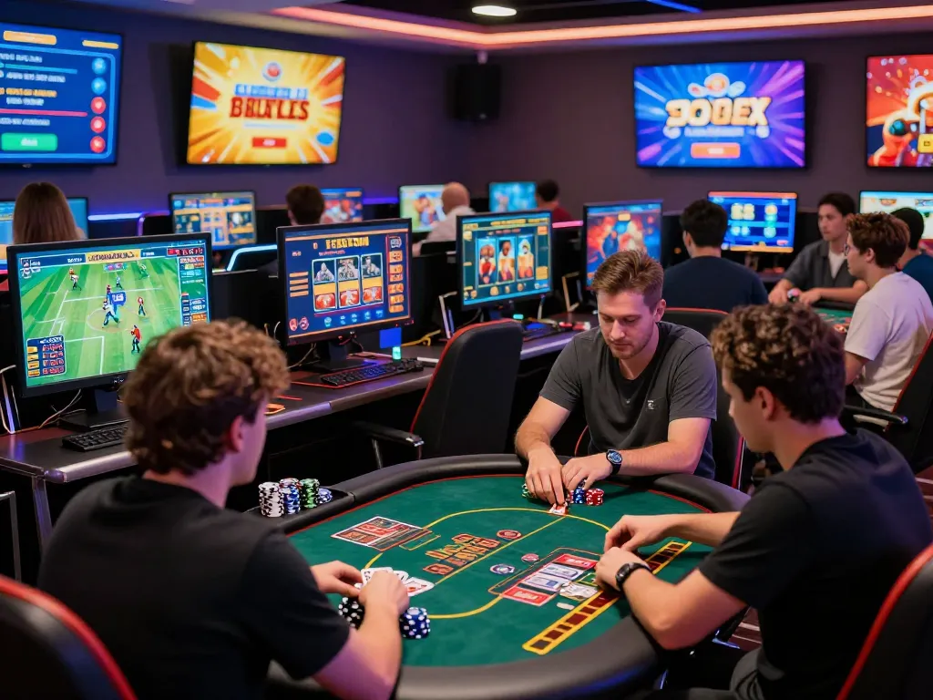 Players immersed in the 8kbet online casino experience with vibrant game interfaces and engaging atmosphere.