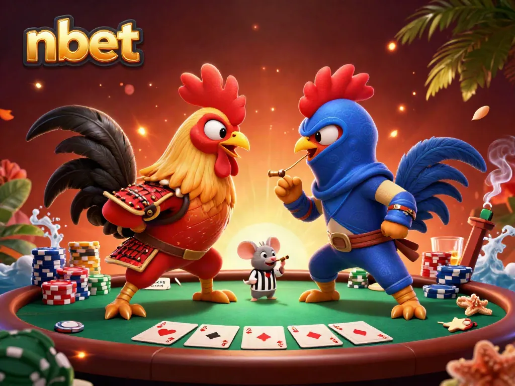 Experience thrilling action at nbet with colorful fighting roosters, poker tables, and excitement!