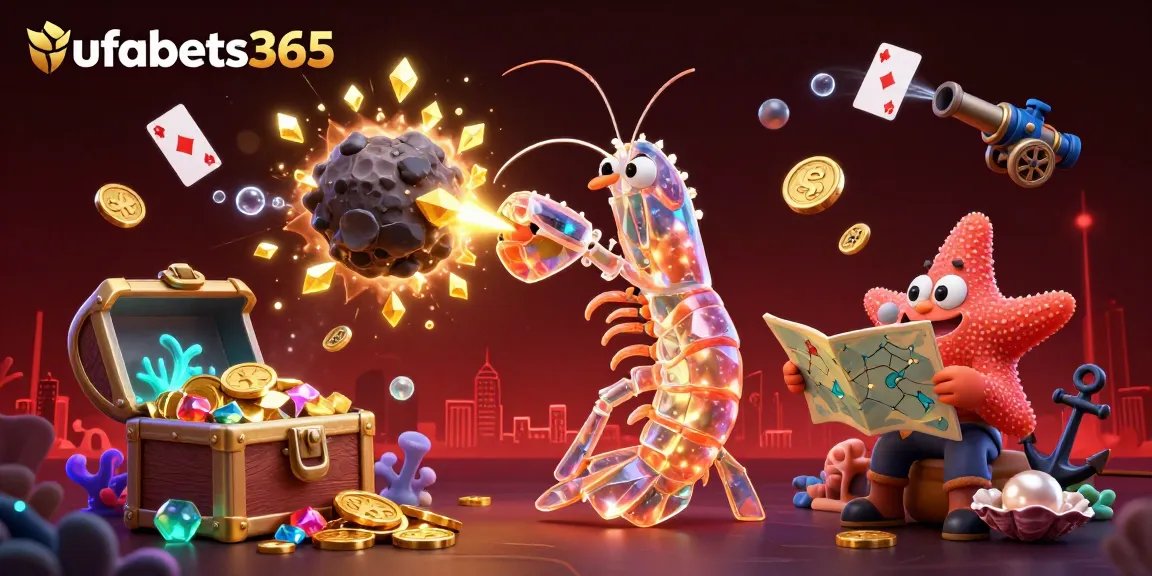 Experience the excitement of ufabets365 with a galactic samurai mantis shrimp and treasure-filled underwater scene.
