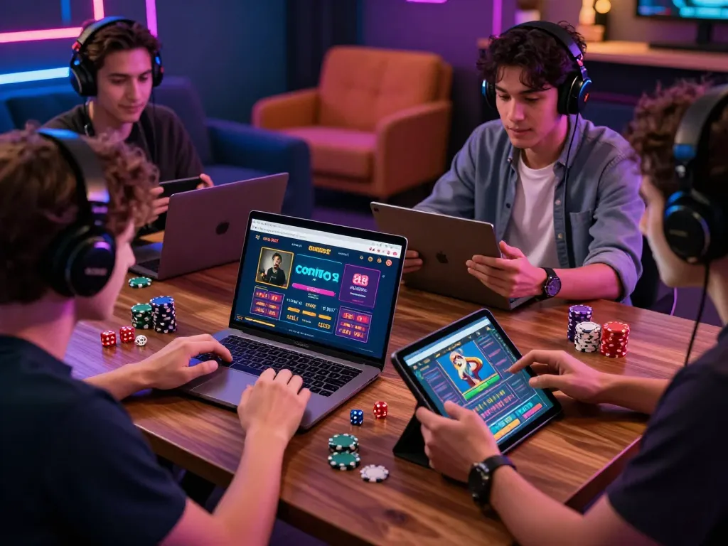 Engaging group of players enjoying diverse games on Onbet 88 platform, showcasing a lively online gaming experience.