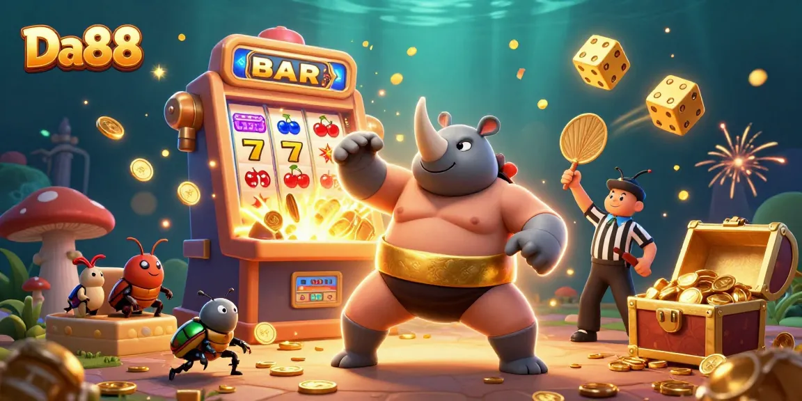 Experience exciting wins with Da88, featuring a vibrant 3D casino chaos illustration