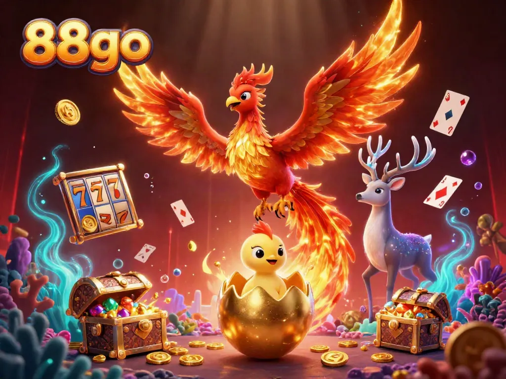 Engage in thrilling gameplay with 88go featuring stunning phoenix, treasure, and vibrant casino elements.