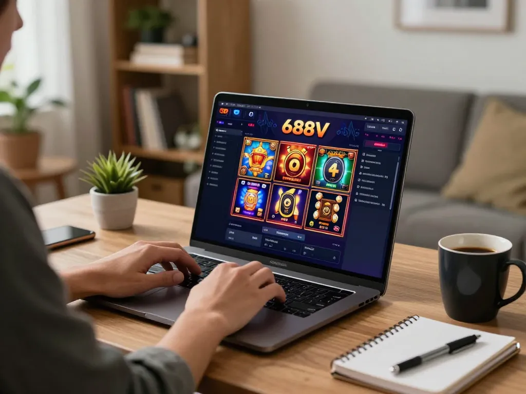 Person engaging with the 688V platform for immersive online gaming experience