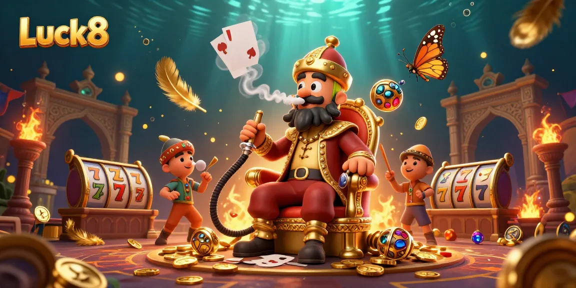 Engage in thrilling gameplay at Luck8 with vibrant casino elements, including slots and poker.