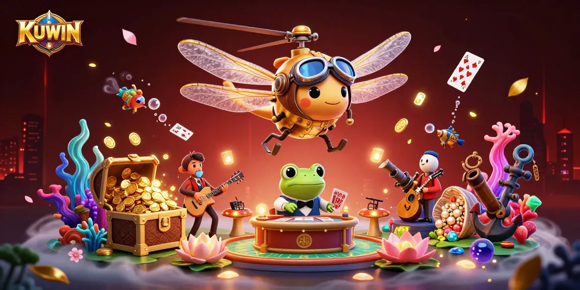 Play big with KUWIN at a lively casino scene featuring engaging characters and rich game elements.
