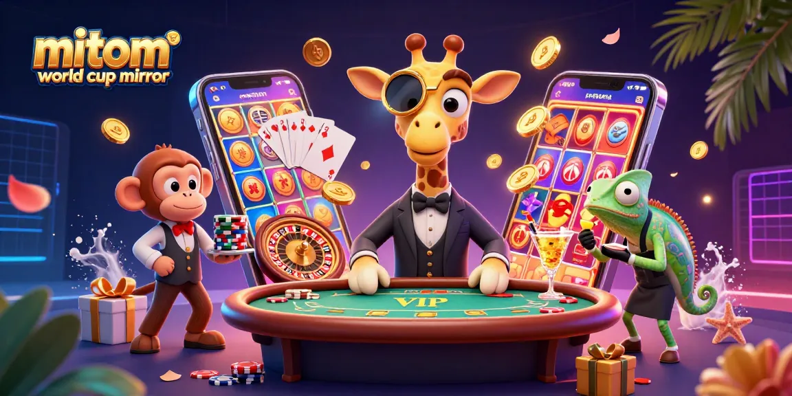 Experience the thrill of gaming with mitom tv world cup mirror in this dynamic illustration, showcasing colorful slot action and vibrant characters.