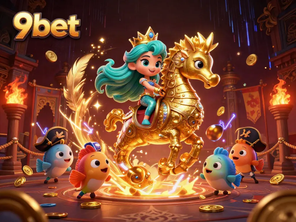 Experience the excitement of 9bet with vibrant casino characters in a dynamic, action-filled scene.