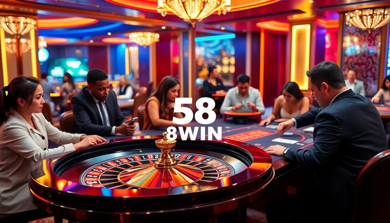 Experience the excitement of casino gaming at 58WIN with engaged players and vibrant roulette action.