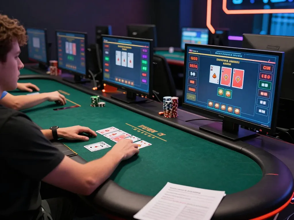 Engaging in an exciting poker game on oxbet with multiple screens and strategies visible.