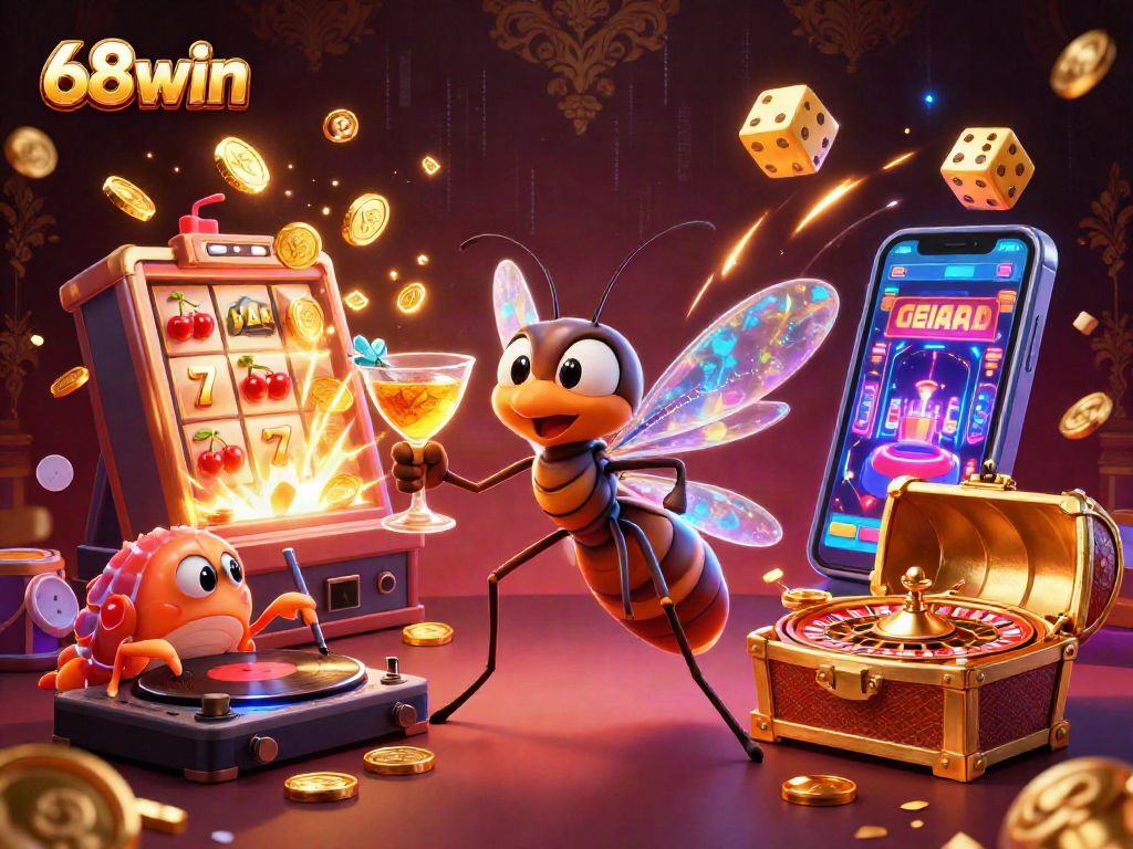 Experience thrilling gameplay with 68win in a vibrant casino scene featuring unique characters and games.