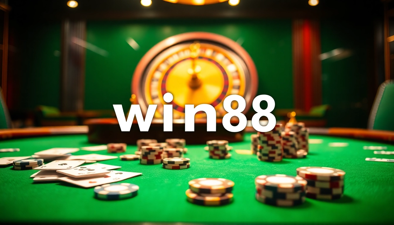Experience thrilling gameplay at win88 with vibrant casino elements like cards and roulette.