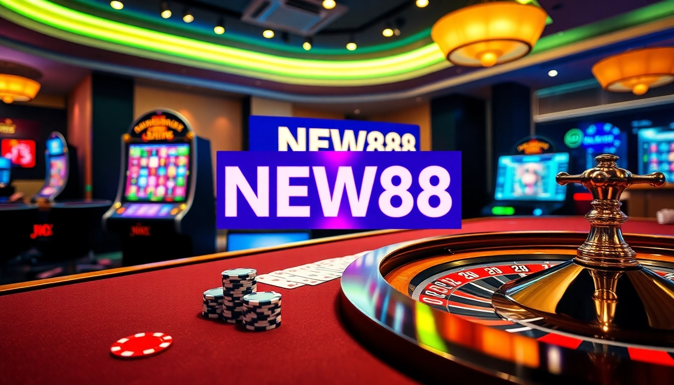 Experience the thrill of betting at NEW88's luxurious online casino with vibrant gaming elements and professional layout.
