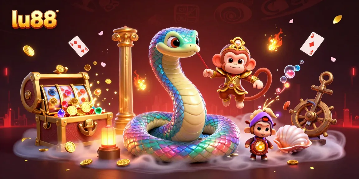 Experience the thrill of lu88 with vibrant slots and a colorful animated scene.