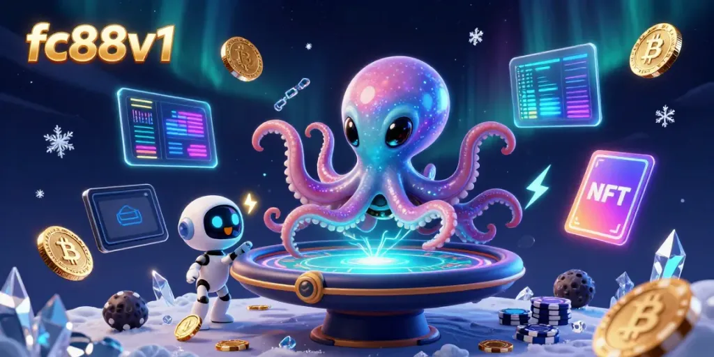 Engage with exciting poker gameplay at fc88v1 featuring a dazzling alien octopus and high-tech elements.