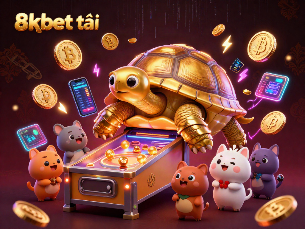 Join the game with 8xbet tải as the golden tortoise waits for its turn at the pinball machine in this lively illustration.