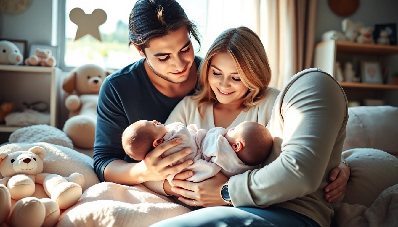 A loving family with new bornbaby sharing a warm moment in a cozy living room.