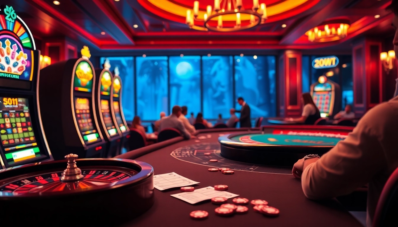 Jogadores curtindo blackjack em uma mesa luxuosa com a marca 001WIN, evocando a atmosfera emocionante de cassino.