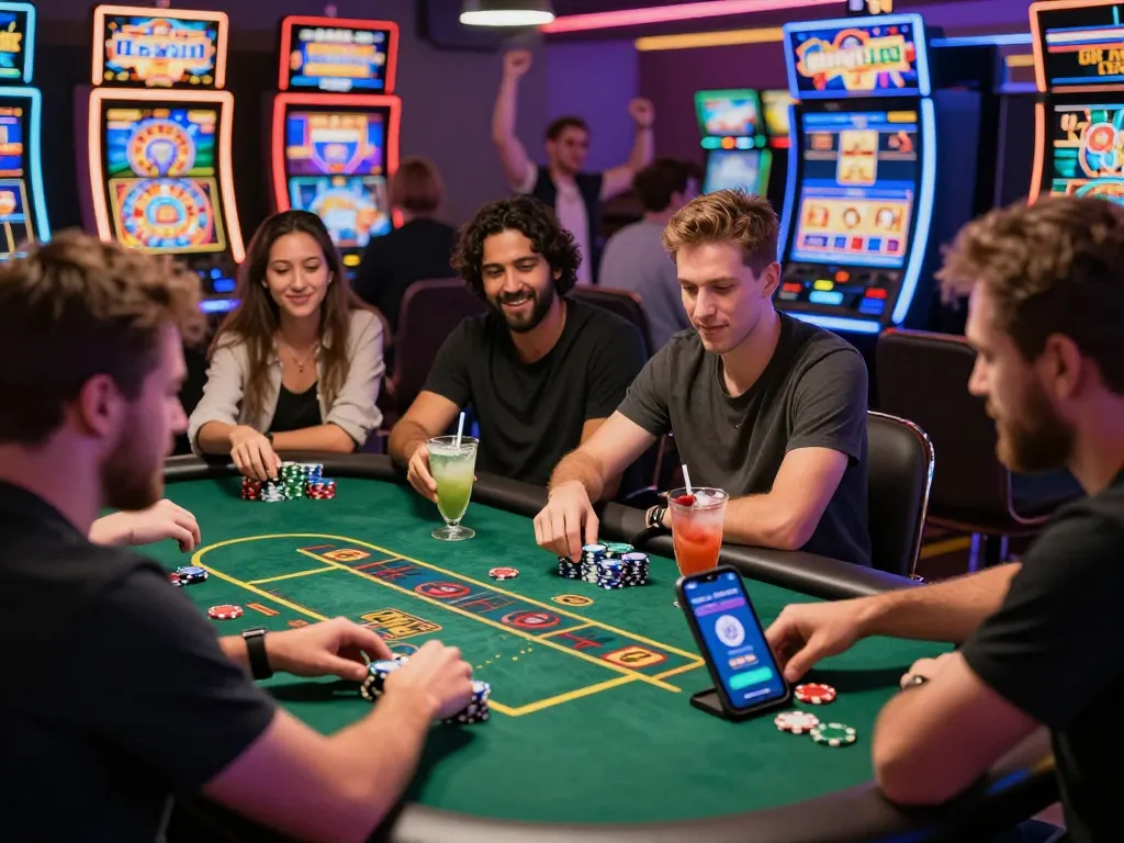 Exciting online gaming experience at TG88 with diverse players enjoying casino games and vibrant atmosphere.