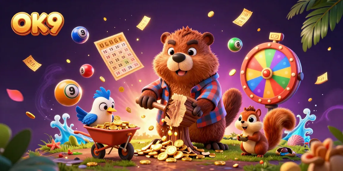 Engage in the thrilling OK9 experience with golden coins raining down in a vibrant casino scene.