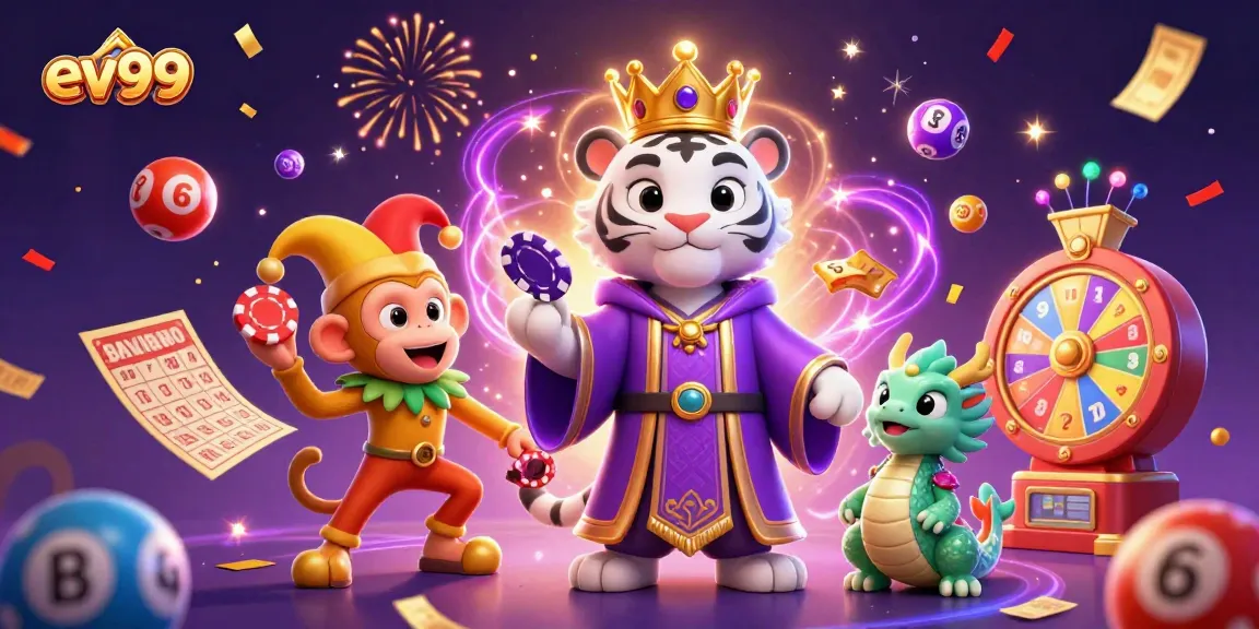 Experience the excitement of ev99 as a majestic white tiger, jester monkey, and jade dragon bring the casino to life.
