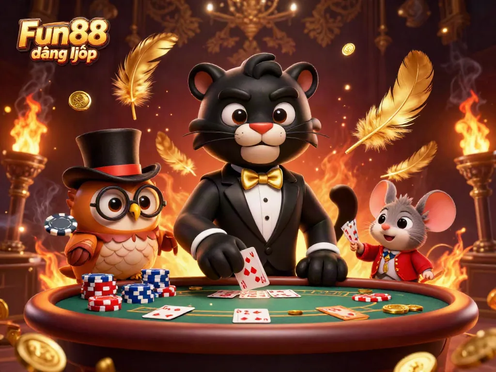 Engage in thrilling Fun88 đăng nhập experience at an elegant casino with vibrant characters and action.