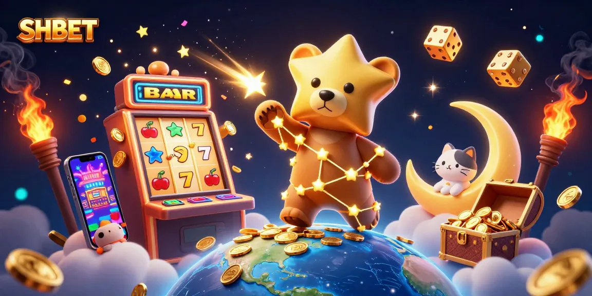 Engage with vibrant SHBET casino games in a magical 3D illustration featuring captivating characters and dynamic elements.