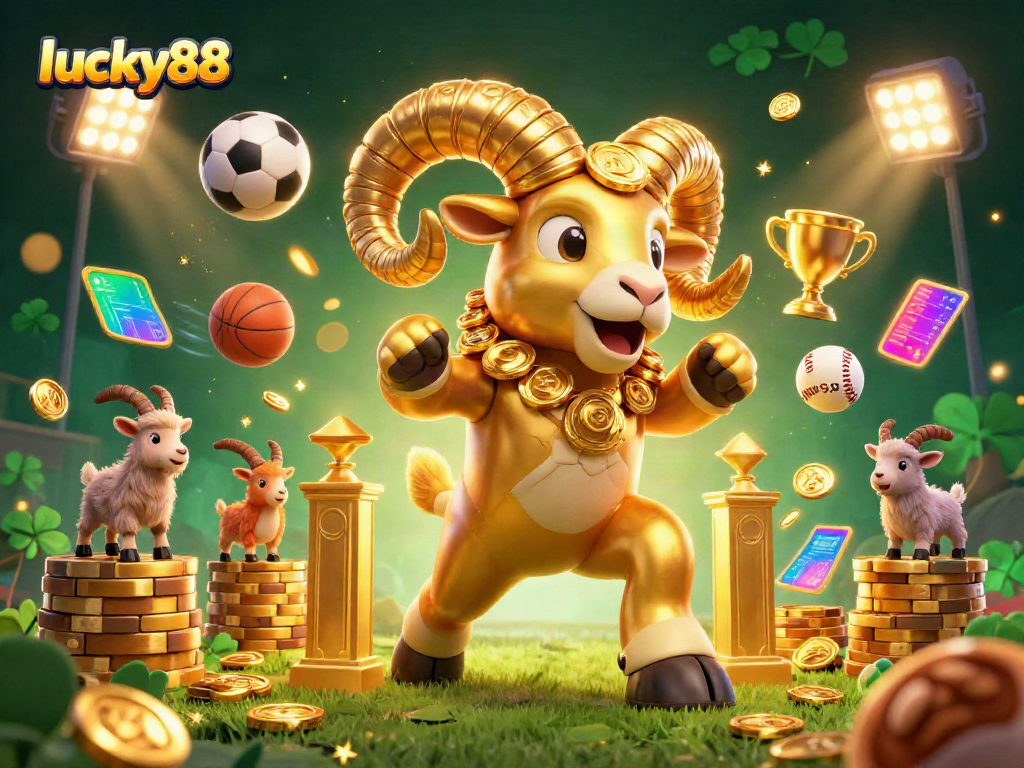 Experience dynamic sports betting excitement with lucky88's vibrant 3D illustration bursting with action.