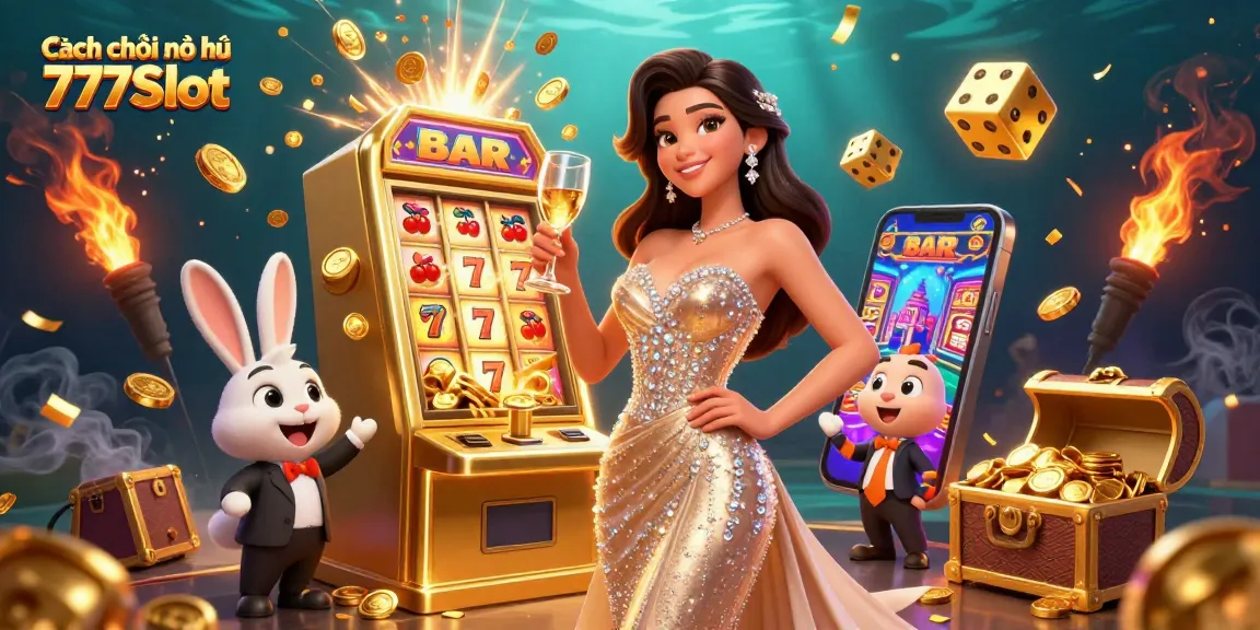 Experience the thrill of Cách chơi nổ hũ 777Slot with a jackpot explosion in a vibrant casino scene.