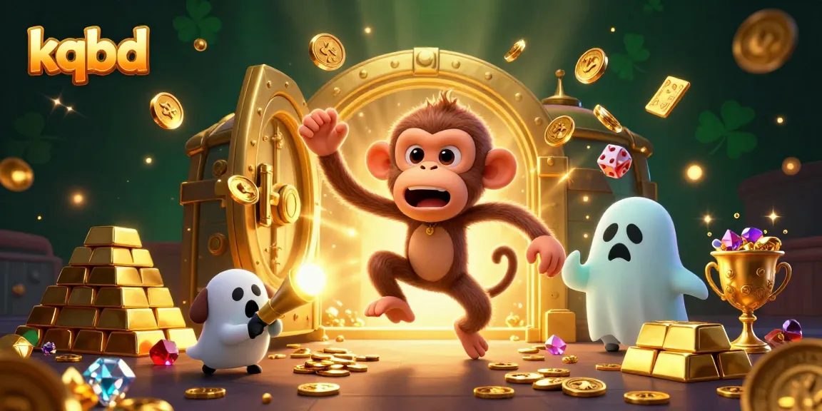 Engage with kqbd's thrilling atmosphere as a mischievous poltergeist monkey juggles gold in a haunted casino.